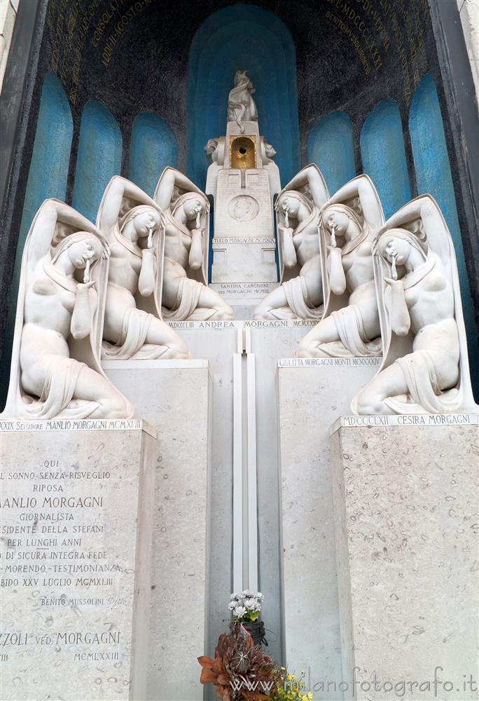 Milan (Italy) - Detail of the funerary monument of the Morgagni Tomb inside the Monumental Cemetery